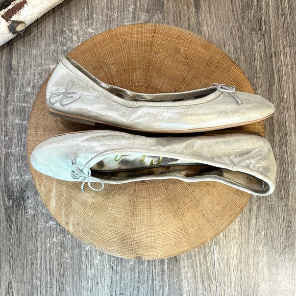 *Sam Edelman | Silver Metallic Leather Lined Felicia Ballet Flats Size 10 - Picture 3 of 13